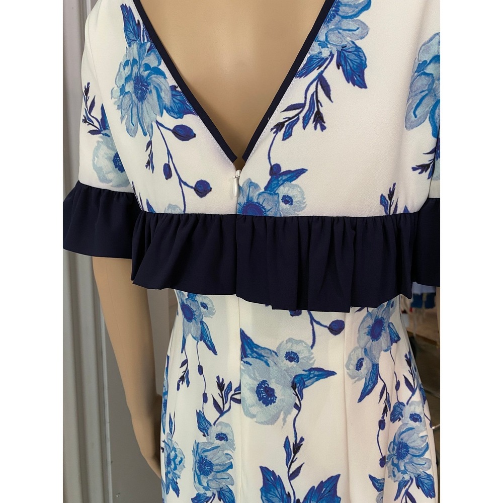Camilyn Beth Spring Floral Mini Dress White Blue Ruffle Sleeve V Neck  Size 6 M - Picture 7 of 9